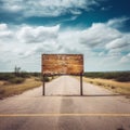 Desert Road Adventure: Distressed Wooden Sign Guiding Through Vast Horizons