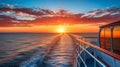 Dusk cruise Dockside sunset, coastal waterfront journey.AI Generated