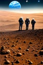 Collage of mars planet with three astronauts generated by ai