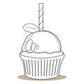 Sweet Monochrome Escape: Adorable Cupcake Coloring Illustration for Relaxing Artistic Fun