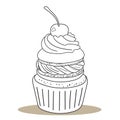 Sweet Monochrome Escape: Adorable Cupcake Coloring Illustration for Relaxing Artistic Fun