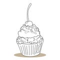 Sweet Monochrome Escape: Adorable Cupcake Coloring Illustration for Relaxing Artistic Fun