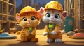 Playful Cats in Construction Gear - Whimsical Illustrations of Adorable Feline Workers Royalty Free Stock Photo