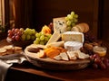 cheeses and crisp crackers in a rustic basket