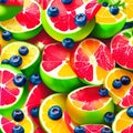 Exploring Summer's Bounty: AI-Created Illustration of Zesty Citrus and Red Fruits