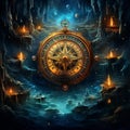 Surrealistic Mystical Map and Compass
