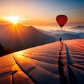 Picture of the of this surreal journey, where balloons and mountains converge in a dance of awe and wonder AI GENERATED