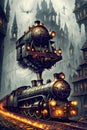 The Fantastic Train Journey through Mysterious Castles and Creatures. AI generated