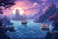 Mystical seafaring ships powered by enchanted winds - Generative AI