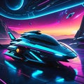 Futuristic Spacecraft: Alien Commander\'s Sleek Neon Haven in Stellar High-Tech Atmosphere Royalty Free Stock Photo