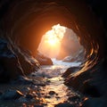Mystical Dawn Serene Cave with Enchanting Bokeh