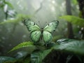 A verdant butterfly exploring a rainforest in the morning haze Royalty Free Stock Photo