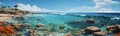 Panoramic seascape with sandy beach and blue sky. Ai generated