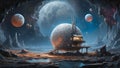 Spectral Settlement: Meticulous Lunar Habitat in Acrylic Mastery. AI generate