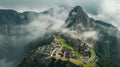 Mystical Majesty: Machu Picchu's Ancient Splendor Amidst Andean Mists Royalty Free Stock Photo