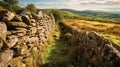 Art of dry stone wall construction in countryside