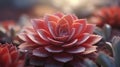 Nature\'s Microcosm: Embracing the Beauty of a Macro Shot on a Red Cactus or Succulent Echeveria. Generative AI