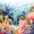 Vibrant Watercolor Illustration of Coral Reefs