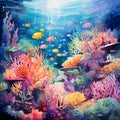 Vibrant Watercolor Illustration of Coral Reefs