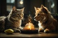 Candlelit Companions: Dog and Cat in Cozy Harmony