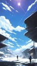 Cold winter anime landscape illustration AI Generated