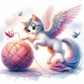 Whimsical Pegasus Cat Delight, isolated on white background