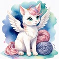 Whimsical Pegasus Cat Delight, isolated on white background