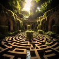 Mystical Maze: Abstract Exploration in a Lush Green Labyrinth Royalty Free Stock Photo