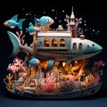 Mystical Papercraft Submarine Expedition Ai genarated