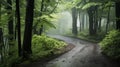 A forest path during gentle rain