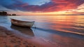 Beach, Boat, Dawn in coastal morning Royalty Free Stock Photo