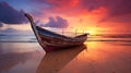 Beach, Boat, Dawn in coastal morning Royalty Free Stock Photo