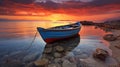 Beach, Boat, Dawn in coastal morning