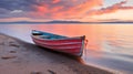 Beach, Boat, Dawn in coastal morning Royalty Free Stock Photo