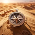 Compass in Vast Desert Landscape