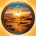 Compass in Vast Desert Landscape