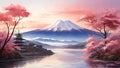 Mount Fuji\'s Symphony at Dawn The First Red Sunrise and the Tender Dance of Plum Blossoms