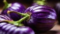 the vibrant purple hues and velvety skin of an eggplant in a macro shot. - Generative AI