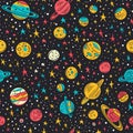 Galactic Doodles - Playful Seamless Space Pattern for Creative Exploration Royalty Free Stock Photo
