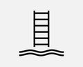 Embarkation Pilot Ladder Stairs Up Down Water Vessel Boat Black White Silhouette Sign Symbol Icon Clipart Graphic Artwork Vector Royalty Free Stock Photo
