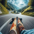 Skateboarder takes an exhilarating ride down a winding country road