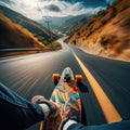 Skateboarder takes an exhilarating ride down a winding country road Royalty Free Stock Photo