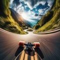 Skateboarder takes an exhilarating ride down a winding country road Royalty Free Stock Photo