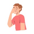 Embarrassed Guy Covering his Face with Hand, Regretful Person Sorry and Apologizing Cartoon Style Vector Illustration