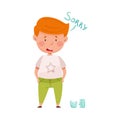 Embarrassed Little Boy with Guilty Look Demonstrating Sorrow and Begging Pardon for Broken Glass Vector Illustration