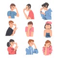 Embarrassed People Set, Regretful Persons Sorry and Apologizing Cartoon Style Vector Illustration