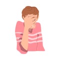 Embarrassed Person Covering his Face with Hand Cartoon Style Vector Illustration