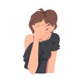 Embarrassed Young Woman Covering her Face with Hands, Regretful Person with Clasped Hands Cartoon erStyle Vector