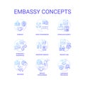 Embassy concept icons set