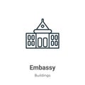 Embassy outline vector icon. Thin line black embassy icon, flat vector simple element illustration from editable buildings concept Royalty Free Stock Photo